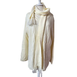 Fashion Bug NWT Womens 26/28 Cottagecore V-Neck Scarf Cable Knit Sweater Winter